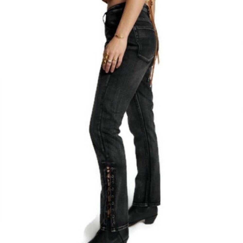 One Teaspoon Black High Waisted Awesome Baggies Lace Up Jeans Size 24